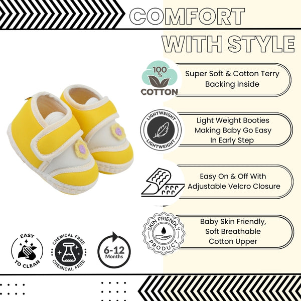 Baby Unisex Cotton Floral Yellow Velcro Booties-BT5382