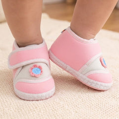 Baby Unisex Cotton Floral Pink Velcro Booties-BT5383