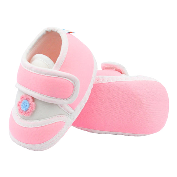 Baby Unisex Cotton Floral Pink Velcro Booties-BT5383
