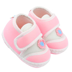 Baby Unisex Cotton Floral Pink Velcro Booties-BT5383