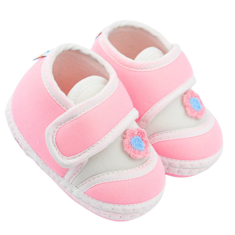 Baby Unisex Cotton Floral Pink Velcro Booties-BT5383