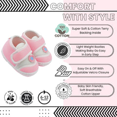Baby Unisex Cotton Floral Pink Velcro Booties-BT5383