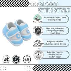 Baby Unisex Cotton Floral Blue Velcro Booties-BT5384