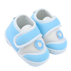 Baby Unisex Cotton Floral Blue Velcro Booties-BT5384