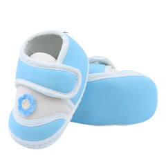 Baby Unisex Cotton Floral Blue Velcro Booties-BT5384