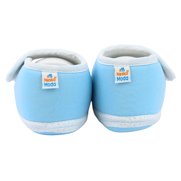 Baby Unisex Cotton Floral Blue Velcro Booties-BT5384