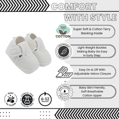 Baby Unisex Cotton Floral White Velcro Booties-BT5385