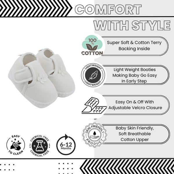 Baby Unisex Cotton Floral White Velcro Booties-BT5385
