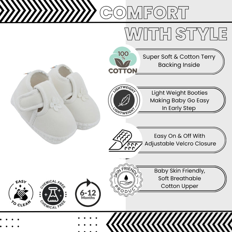 Baby Unisex Cotton Floral White Velcro Booties-BT5385