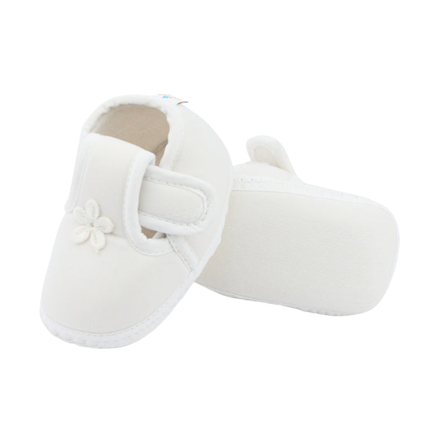 Baby Unisex Cotton Floral White Velcro Booties-BT5385