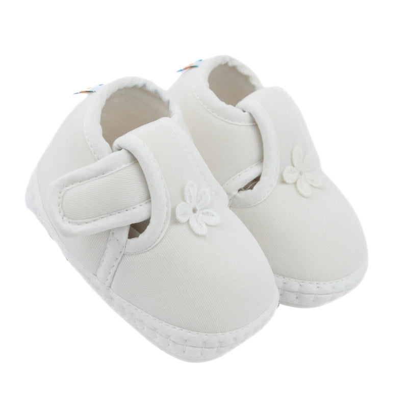Baby Unisex Cotton Floral White Velcro Booties-BT5385
