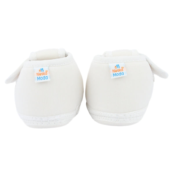 Baby Unisex Cotton Floral White Velcro Booties-BT5385