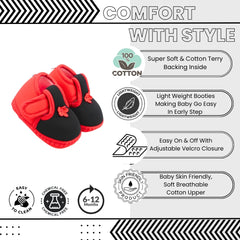 Baby Unisex Cotton Floral Black,Red Velcro Booties-BT5386
