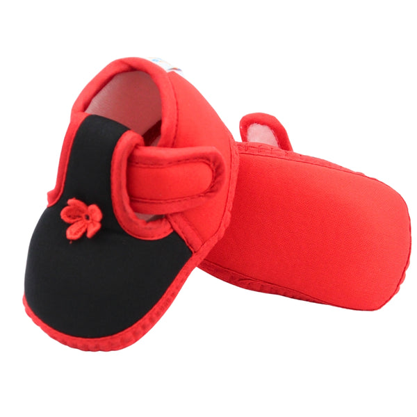 Baby Unisex Cotton Floral Black,Red Velcro Booties-BT5386
