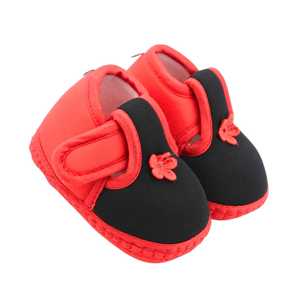 Baby Unisex Cotton Floral Black,Red Velcro Booties-BT5386
