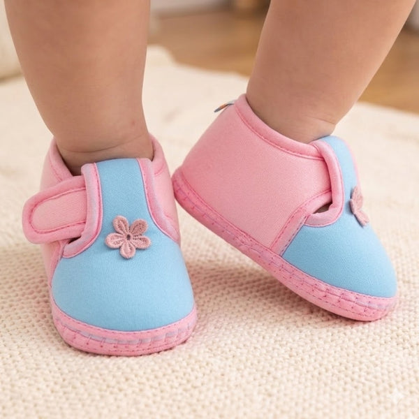 Baby Unisex Cotton Floral Blue,Pink Velcro Booties-BT5387