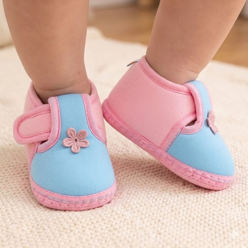 Baby Unisex Cotton Floral Blue,Pink Velcro Booties-BT5387