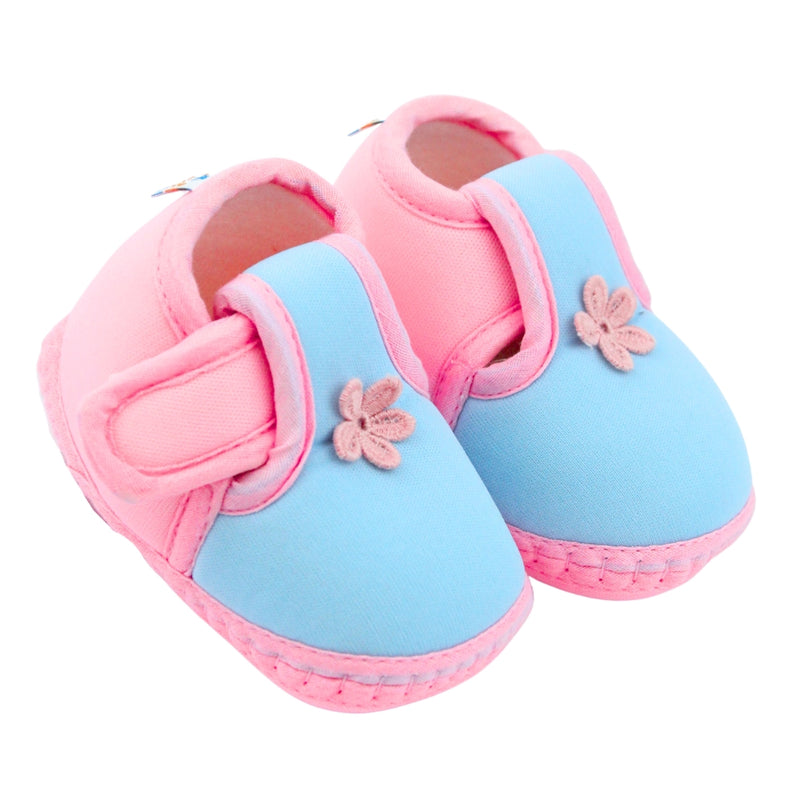 Baby Unisex Cotton Floral Blue,Pink Velcro Booties-BT5387