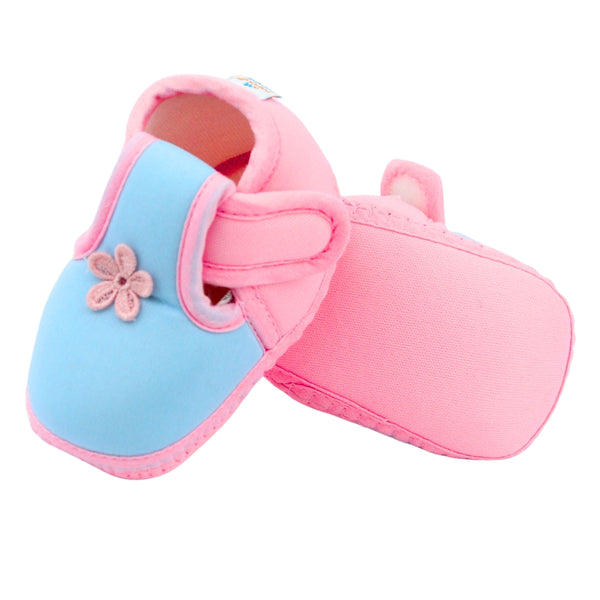 Baby Unisex Cotton Floral Blue,Pink Velcro Booties-BT5387