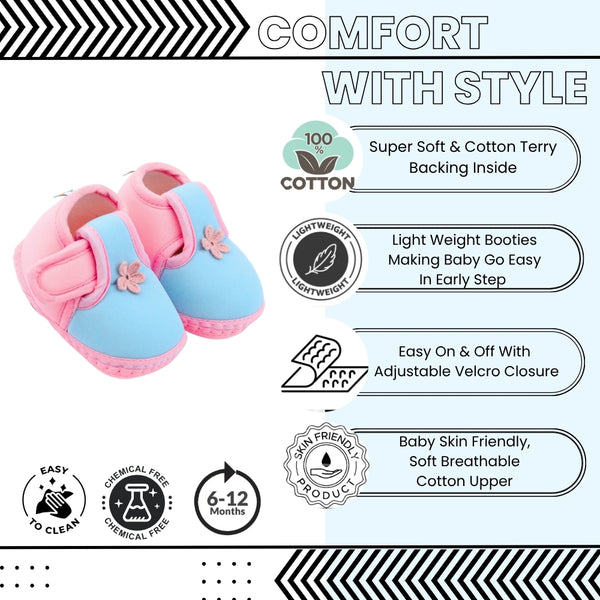 Baby Unisex Cotton Floral Blue,Pink Velcro Booties-BT5387