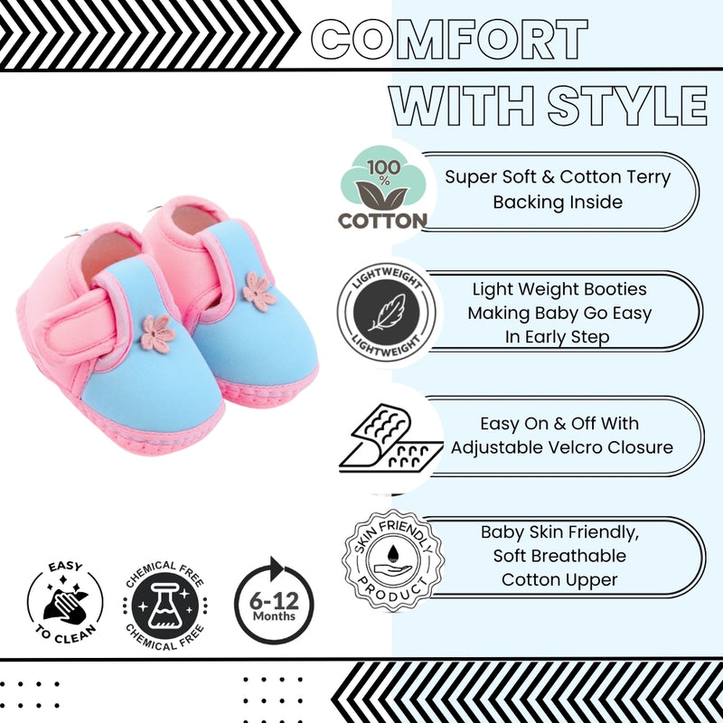 Baby Unisex Cotton Floral Blue,Pink Velcro Booties-BT5387