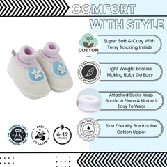 Baby Unisex Cotton Floral White,Blue Slip-on Booties-BT5388