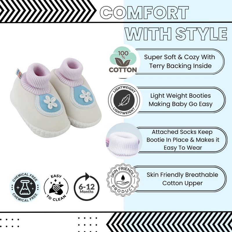 Baby Unisex Cotton Floral White,Blue Slip-on Booties-BT5388