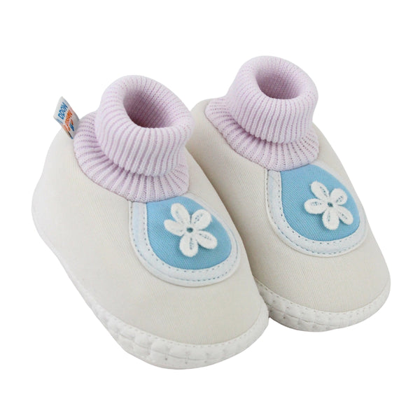 Baby Unisex Cotton Floral White,Blue Slip-on Booties-BT5388