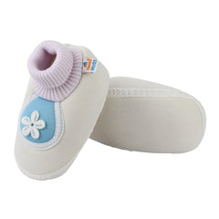 Baby Unisex Cotton Floral White,Blue Slip-on Booties-BT5388