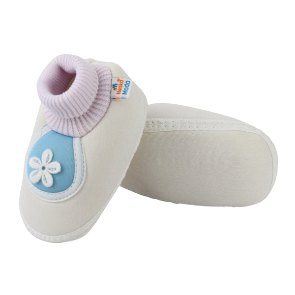 Baby Unisex Cotton Floral White,Blue Slip-on Booties-BT5388