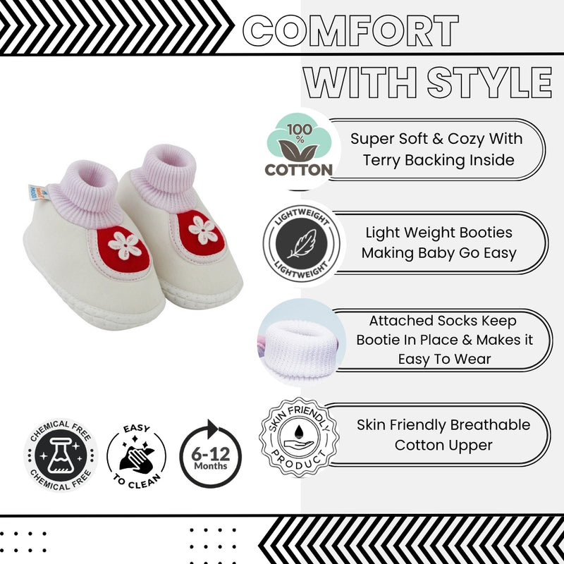 Baby Unisex Cotton Floral White,Red Slip-on Booties-BT5390