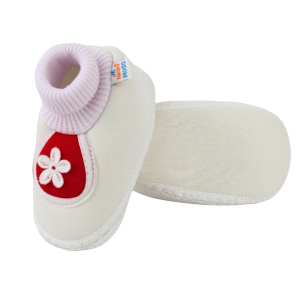Baby Unisex Cotton Floral White,Red Slip-on Booties-BT5390