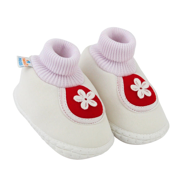Baby Unisex Cotton Floral White,Red Slip-on Booties-BT5390