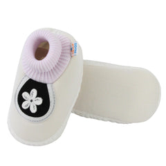 Baby Unisex Cotton Floral White,Black Slip-on Booties-BT5391