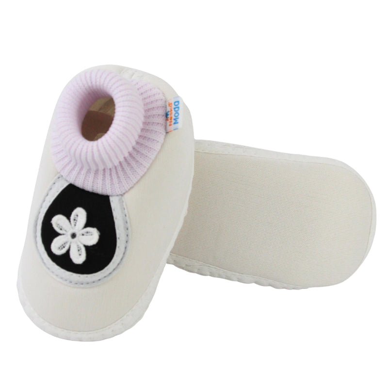 Baby Unisex Cotton Floral White,Black Slip-on Booties-BT5391