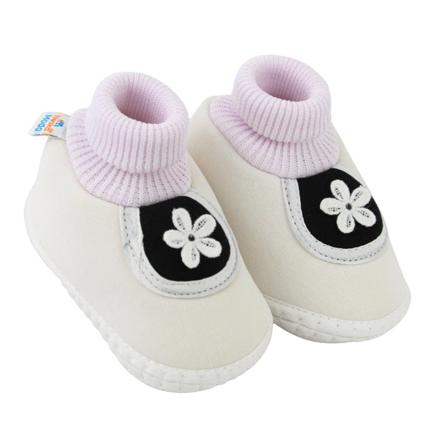 Baby Unisex Cotton Floral White,Black Slip-on Booties-BT5391