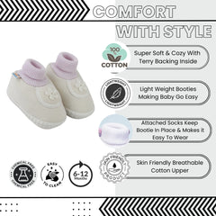 Baby Unisex Cotton Floral White Slip-on Booties-BT5392