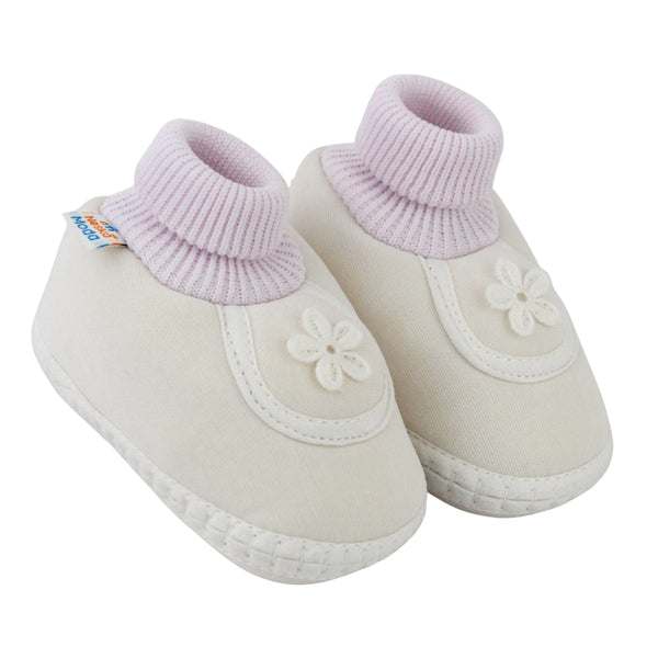 Baby Unisex Cotton Floral White Slip-on Booties-BT5392