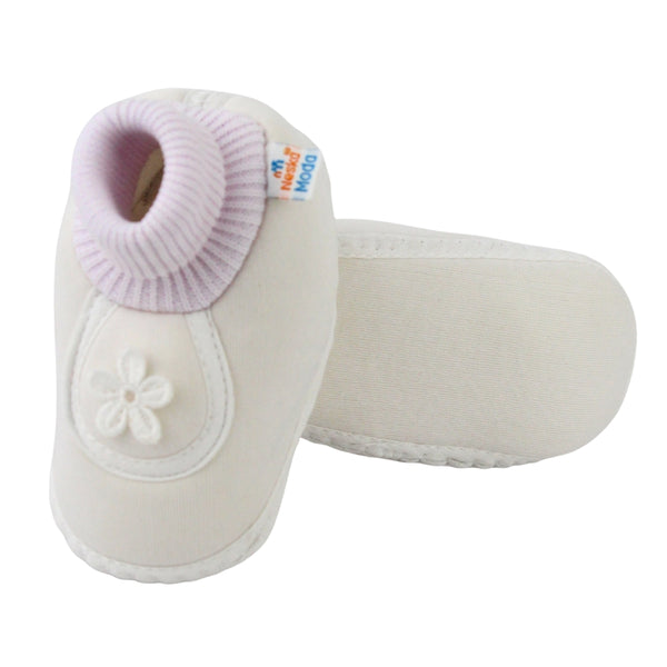 Baby Unisex Cotton Floral White Slip-on Booties-BT5392