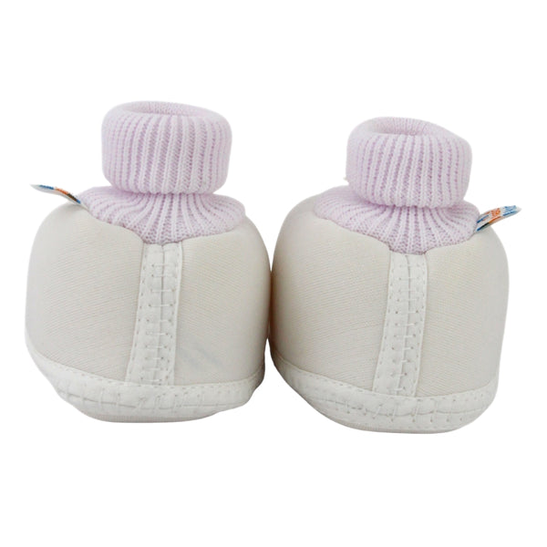 Baby Unisex Cotton Floral White Slip-on Booties-BT5392