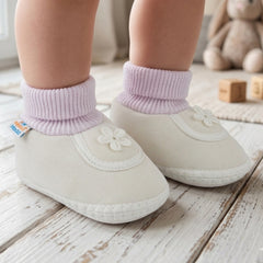 Baby Unisex Cotton Floral White Slip-on Booties-BT5392