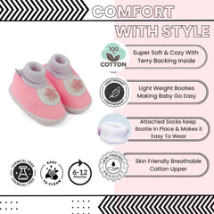 Baby Unisex Cotton Floral Pink Slip-on Booties-BT5393