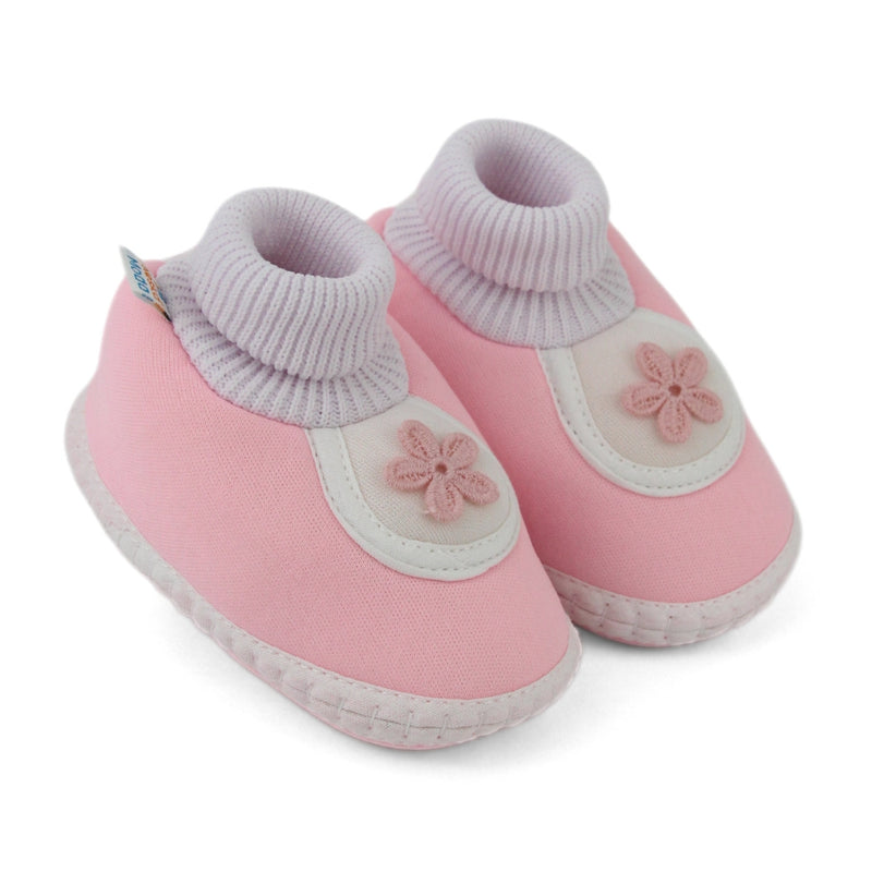 Baby Unisex Cotton Floral Pink Slip-on Booties-BT5393