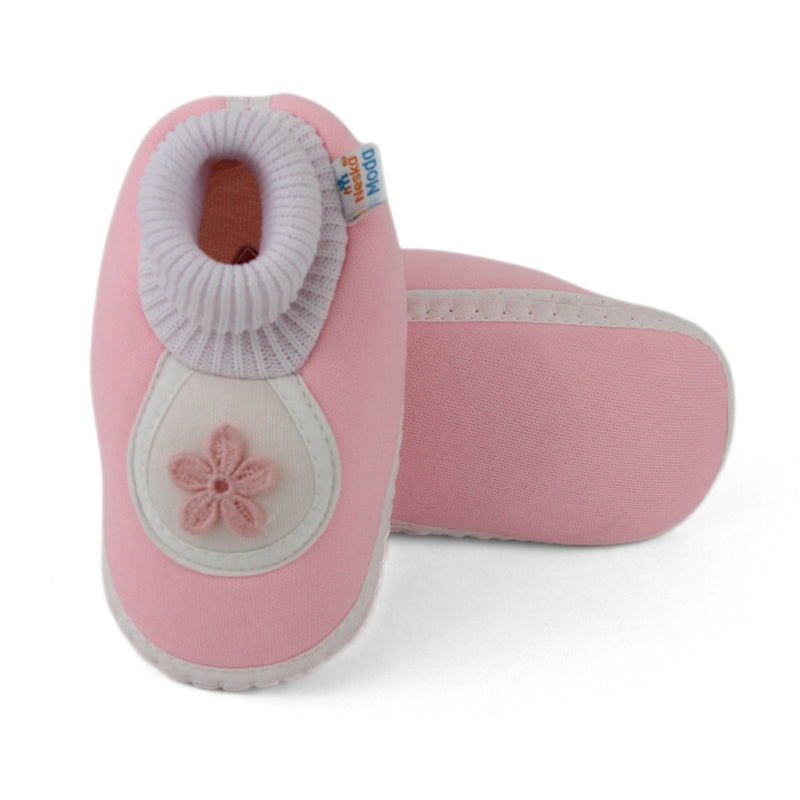 Baby Unisex Cotton Floral Pink Slip-on Booties-BT5393