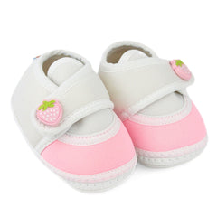 Baby Unisex Cotton Strawberry White,Pink Velcro Booties-BT5394
