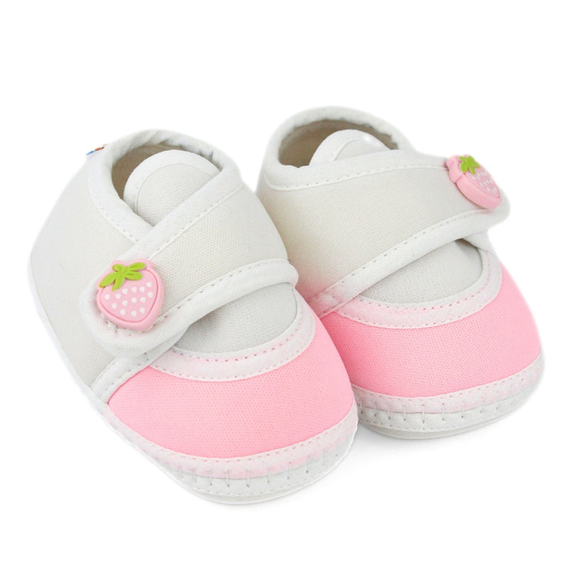 Baby Unisex Cotton Strawberry White,Pink Velcro Booties-BT5394