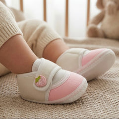 Baby Unisex Cotton Strawberry White,Pink Velcro Booties-BT5394