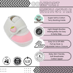 Baby Unisex Cotton Strawberry White,Pink Velcro Booties-BT5394