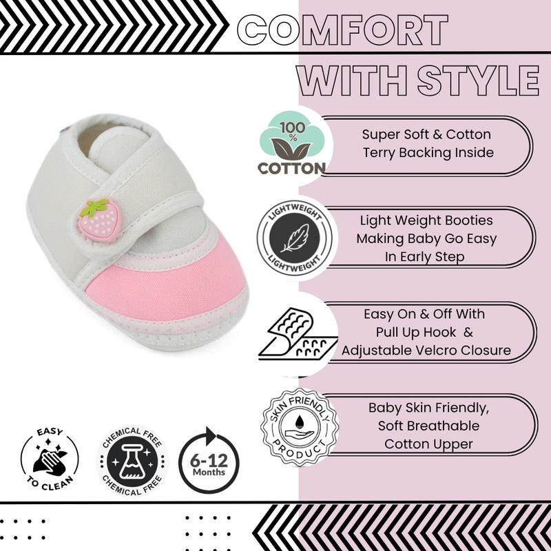Baby Unisex Cotton Strawberry White,Pink Velcro Booties-BT5394