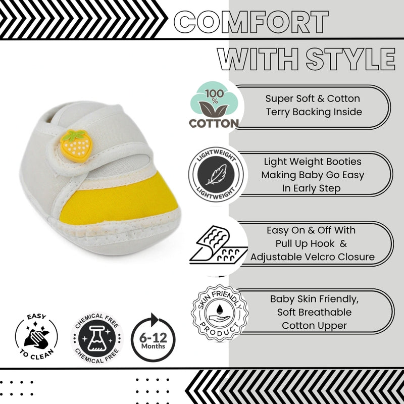 Baby Unisex Cotton Strawberry White,Yellow Velcro Booties-BT5395